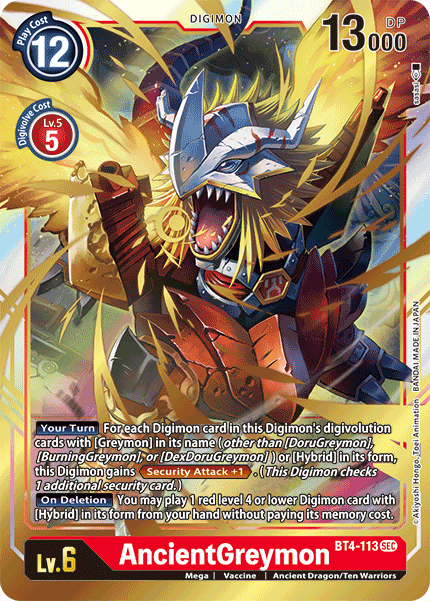 (113) Digimon TCG Great Legend Single: AncientGreymon (BT4-113) (V.1)  Secret Rare