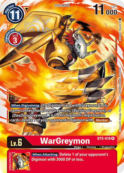 (016) Digimon TCG Battle Of Omni Single: WarGreymon (BT5-016)  Rare