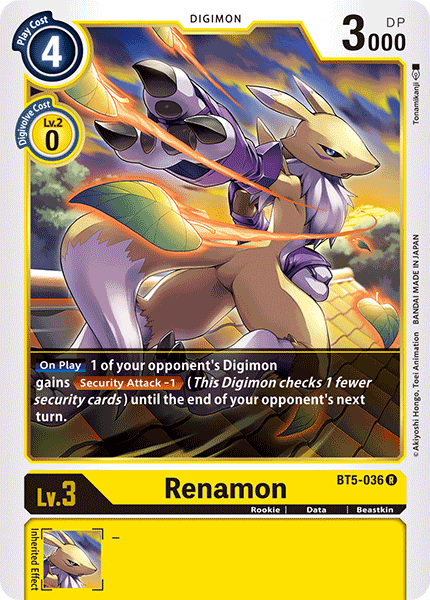 (036) Digimon TCG Battle Of Omni Single: Renamon (BT5-036)  Rare