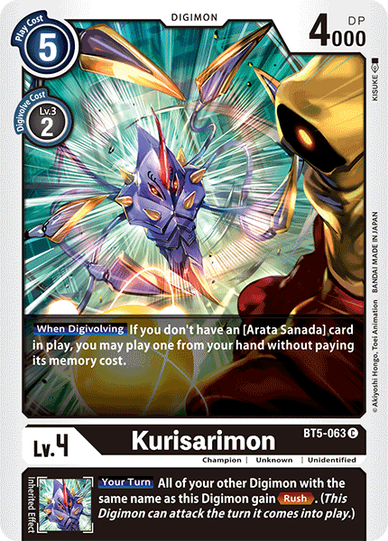 (063) Digimon TCG Battle Of Omni Single: Kurisarimon (BT5-063)  Common