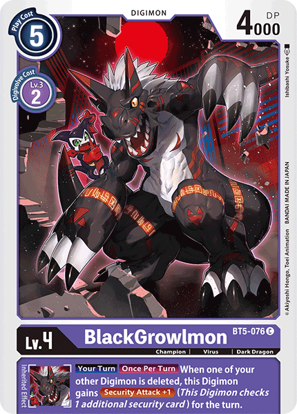 (076) Digimon TCG Battle Of Omni Single: BlackGrowlmon (BT5-076)  Common