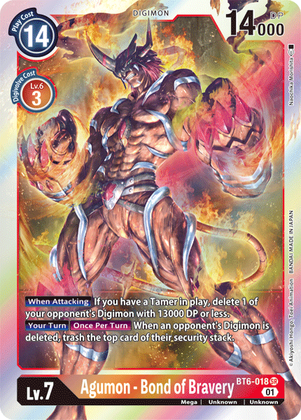 (018) Digimon TCG Double Diamond Single: Agumon - Bond of Bravery (BT6-018) (V.1)  Super Rare