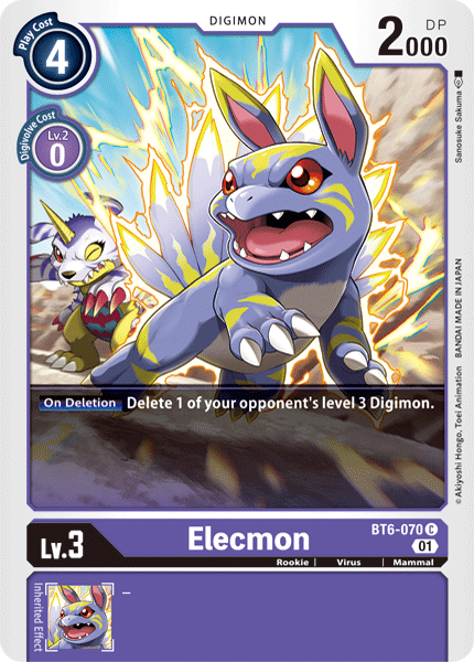 (070) Digimon TCG Double Diamond Single: Elecmon (BT6-070)  Common