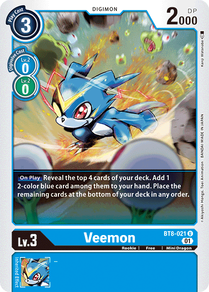(021) Digimon TCG New Awakening Single: Veemon (BT8-021)  Uncommon