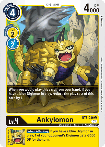 (036) Digimon TCG New Awakening Single: Ankylomon (BT8-036)  Common