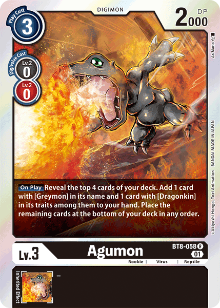 (058) Digimon TCG New Awakening Single: Agumon (BT8-058)  Rare