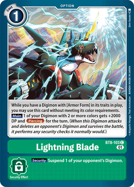 (103) Digimon TCG New Awakening Single: Lightning Blade (BT8-103)  Common