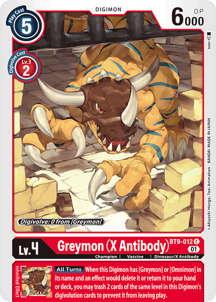 (012) Digimon TCG X Record Single: Greymon (X Antibody) (BT9-012)  Common