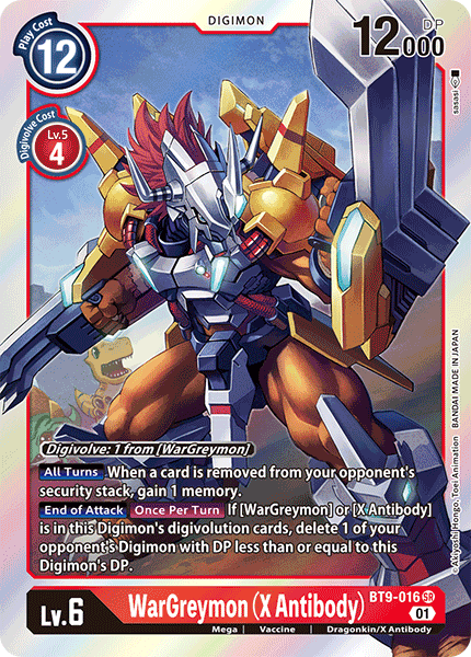 (016) Digimon TCG X Record Single: WarGreymon (X Antibody) (BT9-016) (V.1)  Super Rare