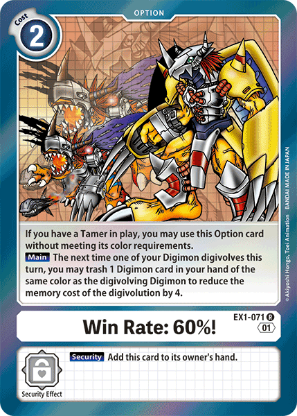 (071) Digimon TCG Classic Collection Single: Win Rate: 60%! (EX1-071)  Rare