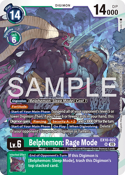 (022) Digimon TCG Sinister Order Single: Belphemon: Rage Mode (EX10-022) (V.1)  Super Rare