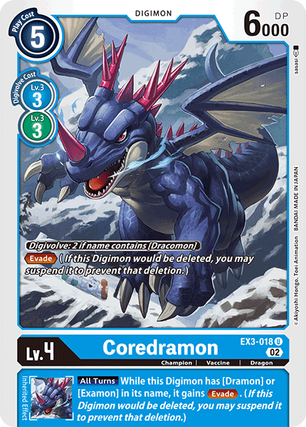 (018) Digimon TCG Draconic Roar Single: Coredramon (EX3-018)  Uncommon