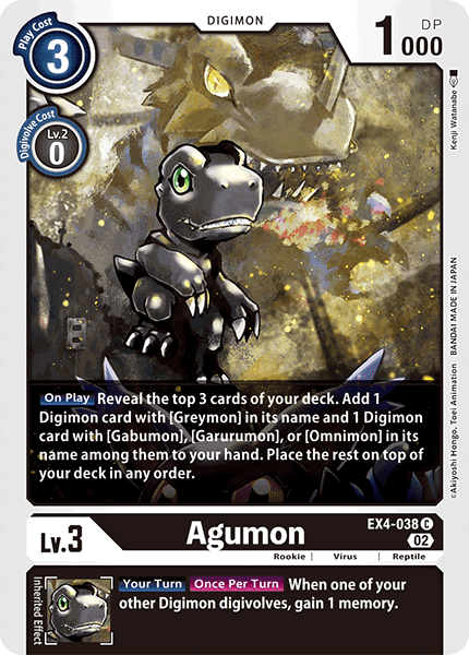 (038) Digimon TCG Alternative Being Single: Agumon (EX4-038)  Common
