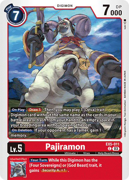 (011) Digimon TCG Animal Colosseum Single: Pajiramon (EX5-011)  Common
