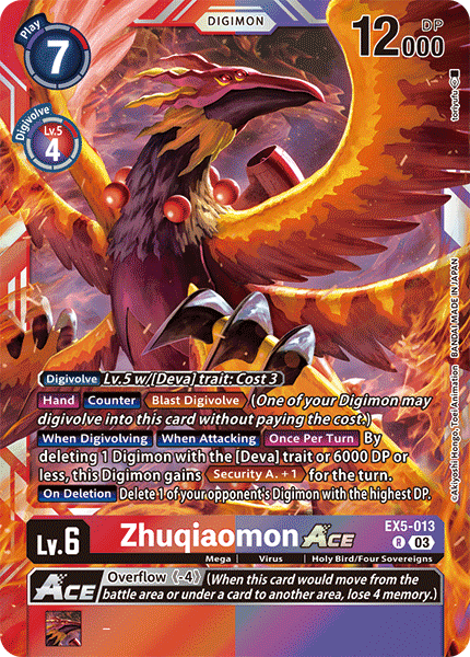 (013) Digimon TCG Animal Colosseum Single: Zhuqiaomon Ace (EX5-013) (V.1)  Rare