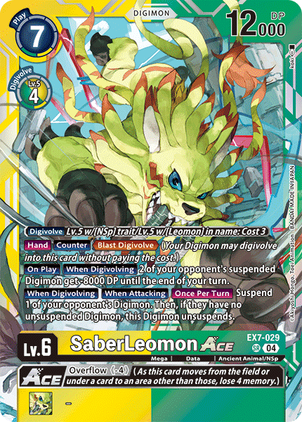 (029) Digimon TCG Digimon Liberator Single: SaberLeomon Ace (EX7-029) (V.1)  Super Rare