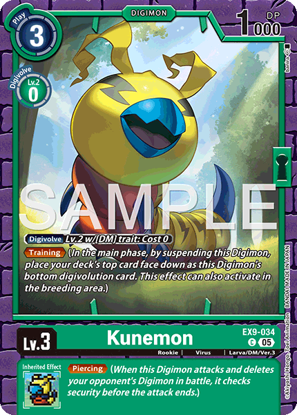 (034) Digimon TCG Versus Monsters Single: Kunemon (EX9-034) (V.1)  Common