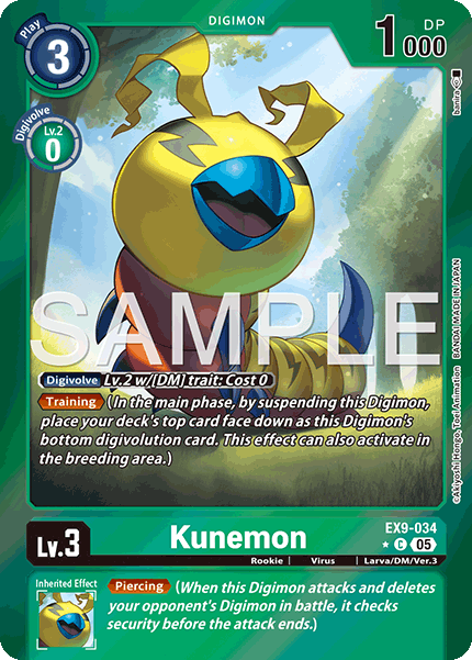 (034) Digimon TCG Versus Monsters Single: Kunemon (EX9-034) (V.2)  Alternative Art