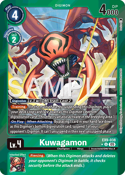 (038) Digimon TCG Versus Monsters Single: Kuwagamon (EX9-038) (V.2)  Alternative Art
