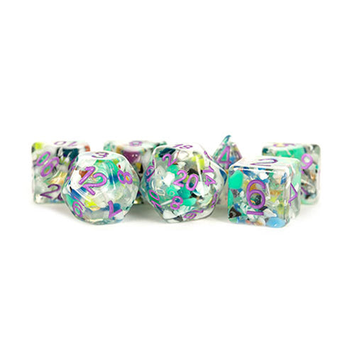 Fanroll 16mm Resin Poly Dice Set: Recycled Dice w/ Purple Numbers