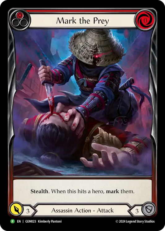 (023) Flesh & Blood TCG GEM Pack Promos Single: Mark the Prey (Red) (Extended Art Rainbow Foil)  Promo