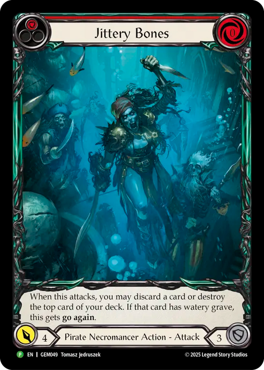 (049) Flesh & Blood TCG GEM Pack Promos Single: Jittery Bones (Red) (Extended Art Regular)  Promo