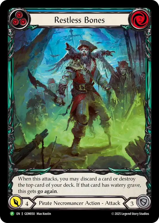 (050) Flesh & Blood TCG GEM Pack Promos Single: Restless Bones (Blue) (Extended Art Rainbow Foil)  Promo
