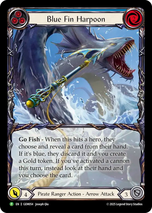 (054) Flesh & Blood TCG GEM Pack Promos Single: Blue Fin Harpoon (Extended Art Rainbow Foil)  Promo