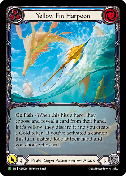 (056) Flesh & Blood TCG GEM Pack Promos Single: Yellow Fin Harpoon (Extended Art Rainbow Foil)  Promo