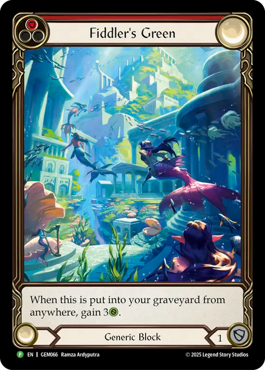 (066) Flesh & Blood TCG GEM Pack Promos Single: Fiddler's Green (Red) (Extended Art Rainbow Foil)  Promo