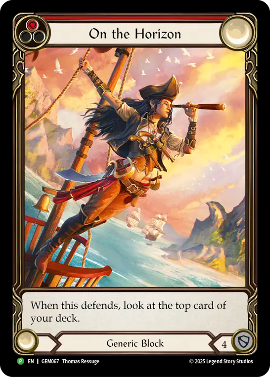 (067) Flesh & Blood TCG GEM Pack Promos Single: On the Horizon (Red) (Extended Art Regular)  Promo