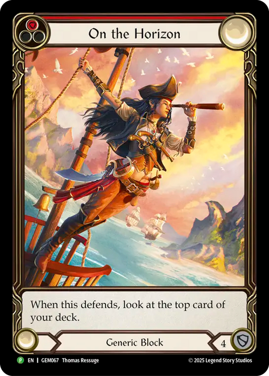 (067) Flesh & Blood TCG GEM Pack Promos Single: On the Horizon (Red) (Extended Art Rainbow Foil)  Promo