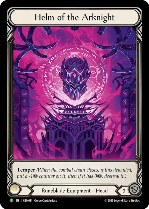 (081) Flesh & Blood TCG GEM Pack Promos Single: Helm of the Arknight (Extended Art Rainbow Foil)  Promo