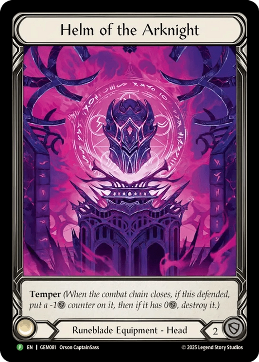 (081) Flesh & Blood TCG GEM Pack Promos Single: Helm of the Arknight (Extended Art Rainbow Foil)  Promo
