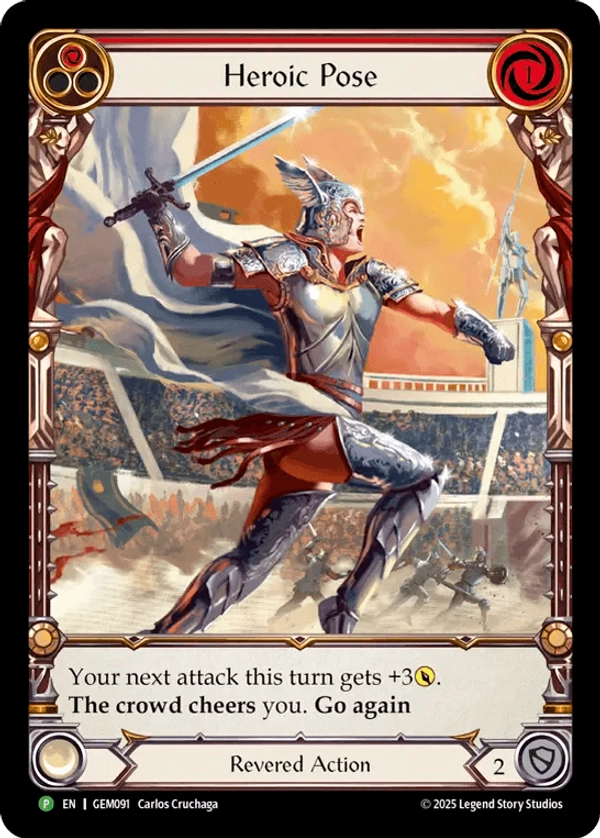 (091) Flesh & Blood TCG GEM Pack Promos Single: Heroic Pose (Red) (Extended Art Regular)  Promo