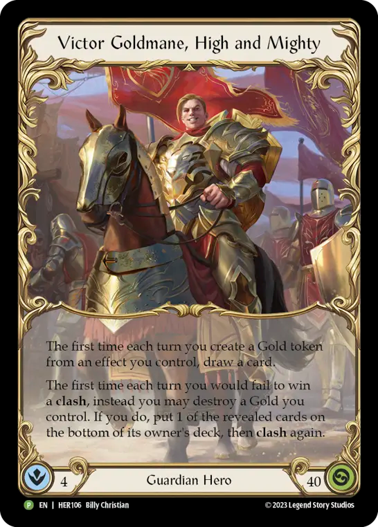 (106) Flesh & Blood TCG Hero Promos Single: Victor Goldmane, High and Mighty (Rainbow Foil)  Promo