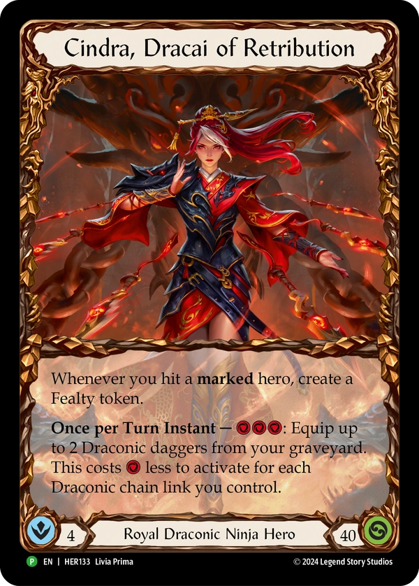 (133) Flesh & Blood TCG Hero Promos Single: Cindra, Dracai of Retribution (Extended Art Rainbow Foil)  Promo