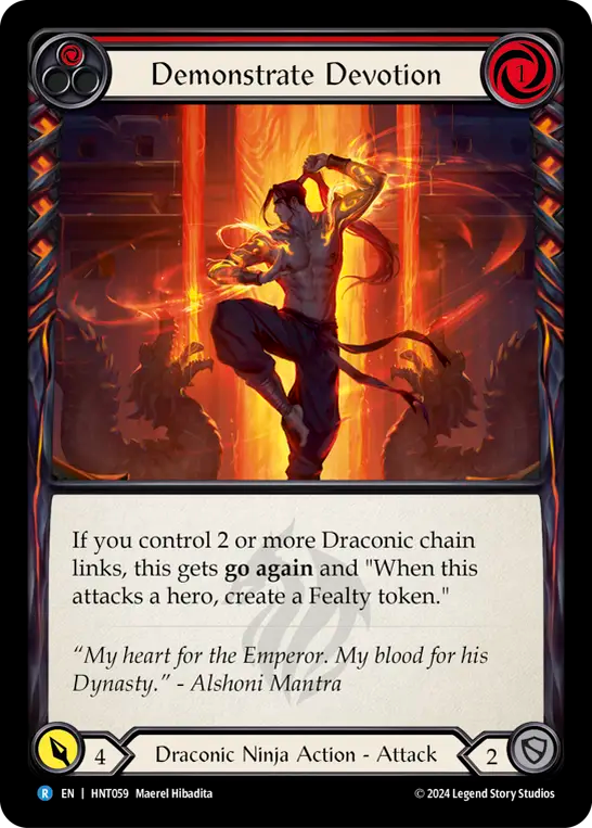 (HNT059) Flesh & Blood TCG The Hunted Single: Demonstrate Devotion (Rainbow Foil)  Rare