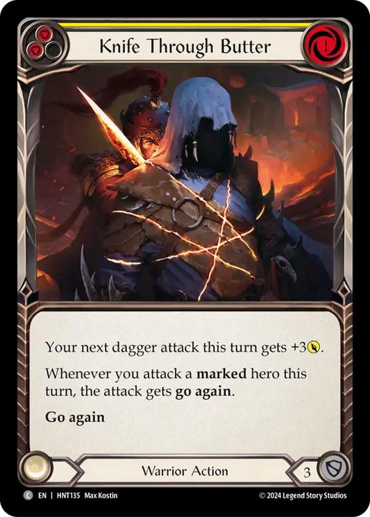 (HNT135) Flesh & Blood TCG The Hunted Single: Knife through Butter (Yellow) (Rainbow Foil)  Common