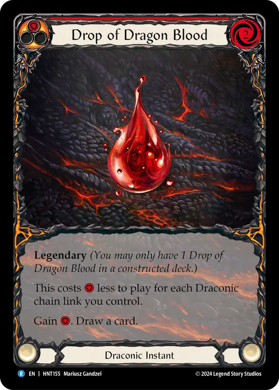 (HNT155) Flesh & Blood TCG The Hunted Single: Drop of Dragon Blood (Extended Art Rainbow Foil)  Rare