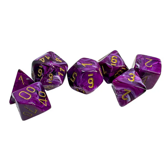 Chessex Translucent Polyhedral 7-Die Set: Vortex Purple / Gold