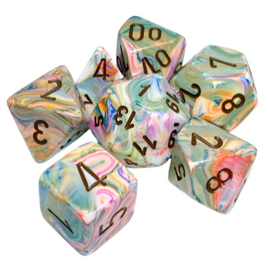 Chessex Translucent Polyhedral 7-Die Set: Festive Vibrant / Brown
