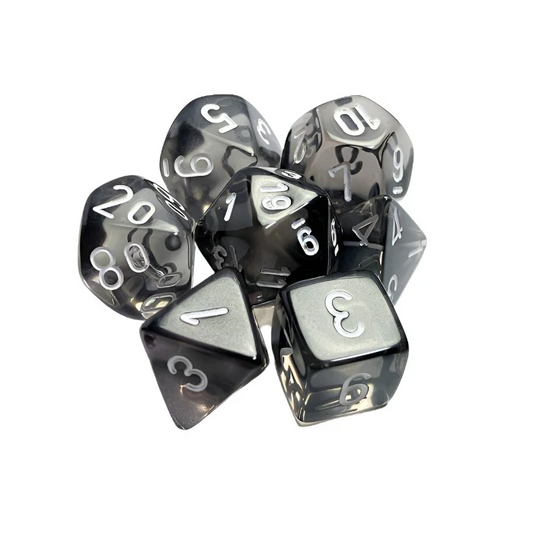 Chessex Translucent Polyhedral 7-Die Set: Translucent Smoke / White
