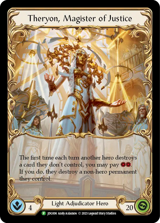 (006) Flesh & Blood TCG Judge Promos Single: Theryon, Magister of Justice (Cold Foil)  Promo