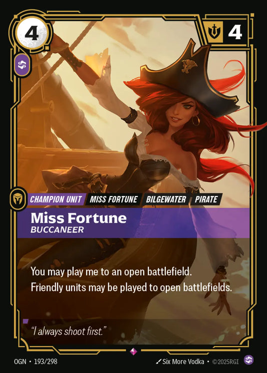 (193/298) Riftbound TCG Origins Single: Miss Fortune, Buccaneer (V.1 - Rare) Holo Rare