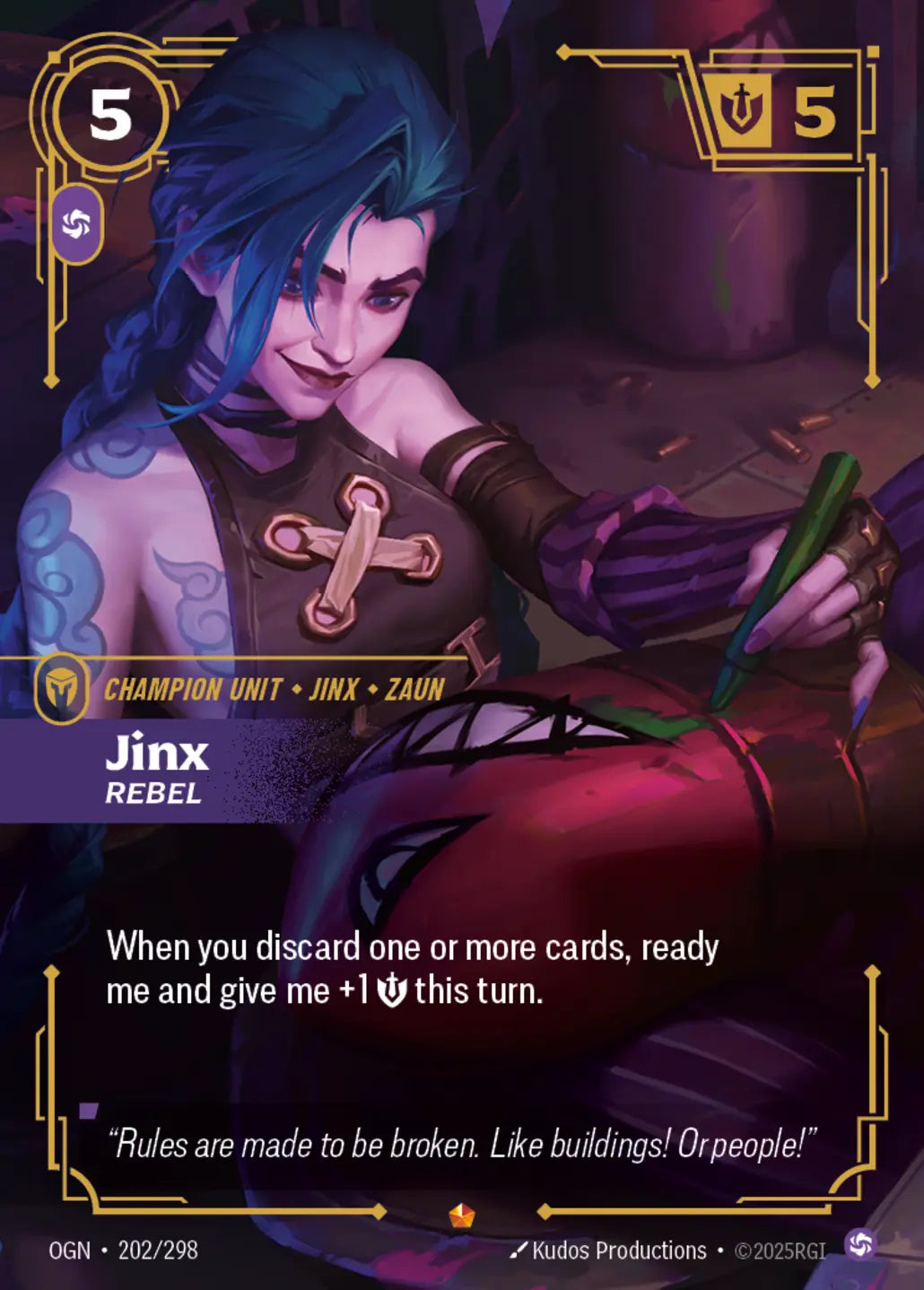 (202/298) Riftbound TCG Origins Single: Jinx, Rebel (V.1 - Epic) Holo Epic