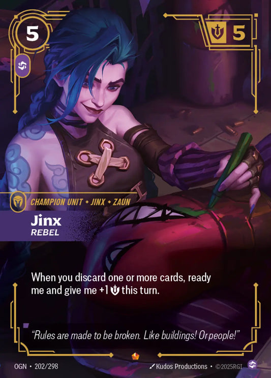 (202/298) Riftbound TCG Origins Single: Jinx, Rebel (V.1 - Epic) Holo Epic