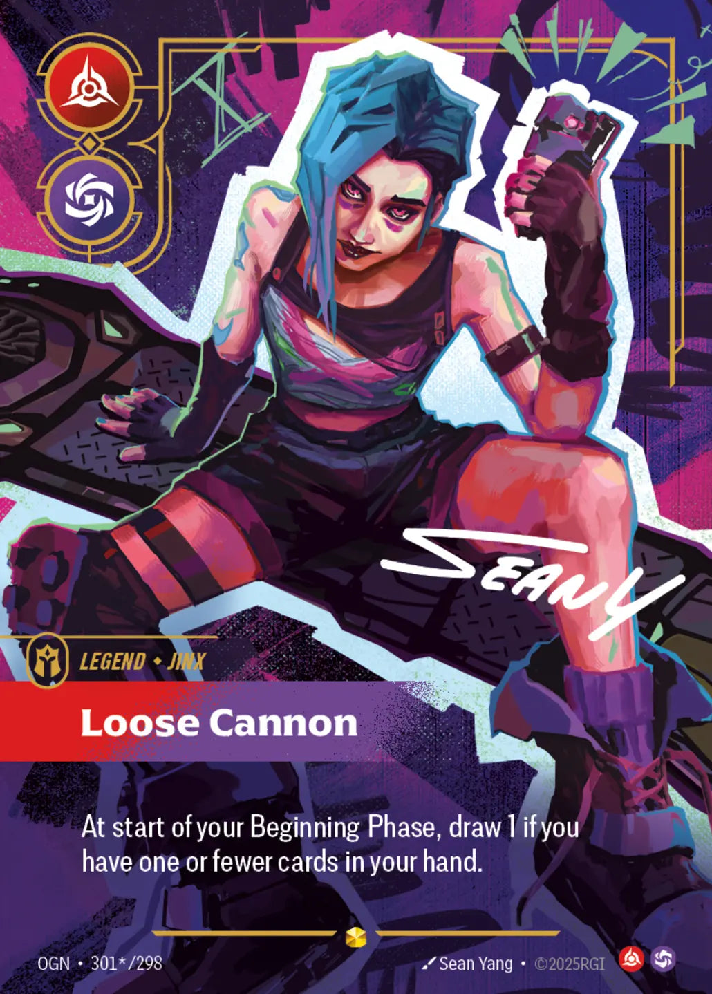 (301*/298) Riftbound TCG Origins Single: Jinx, Loose Cannon (V.3 - Signed Showcase) Holo Signed Showcase
