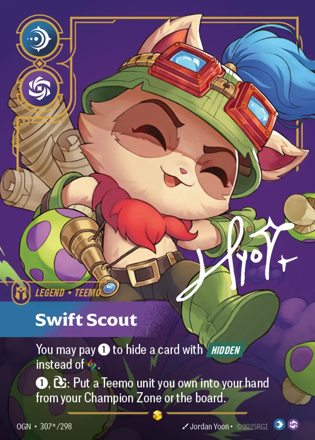 (307*/298) Riftbound TCG Origins Single: Teemo, Swift Scout (V.3 - Signed Showcase) Holo Signed Showcase