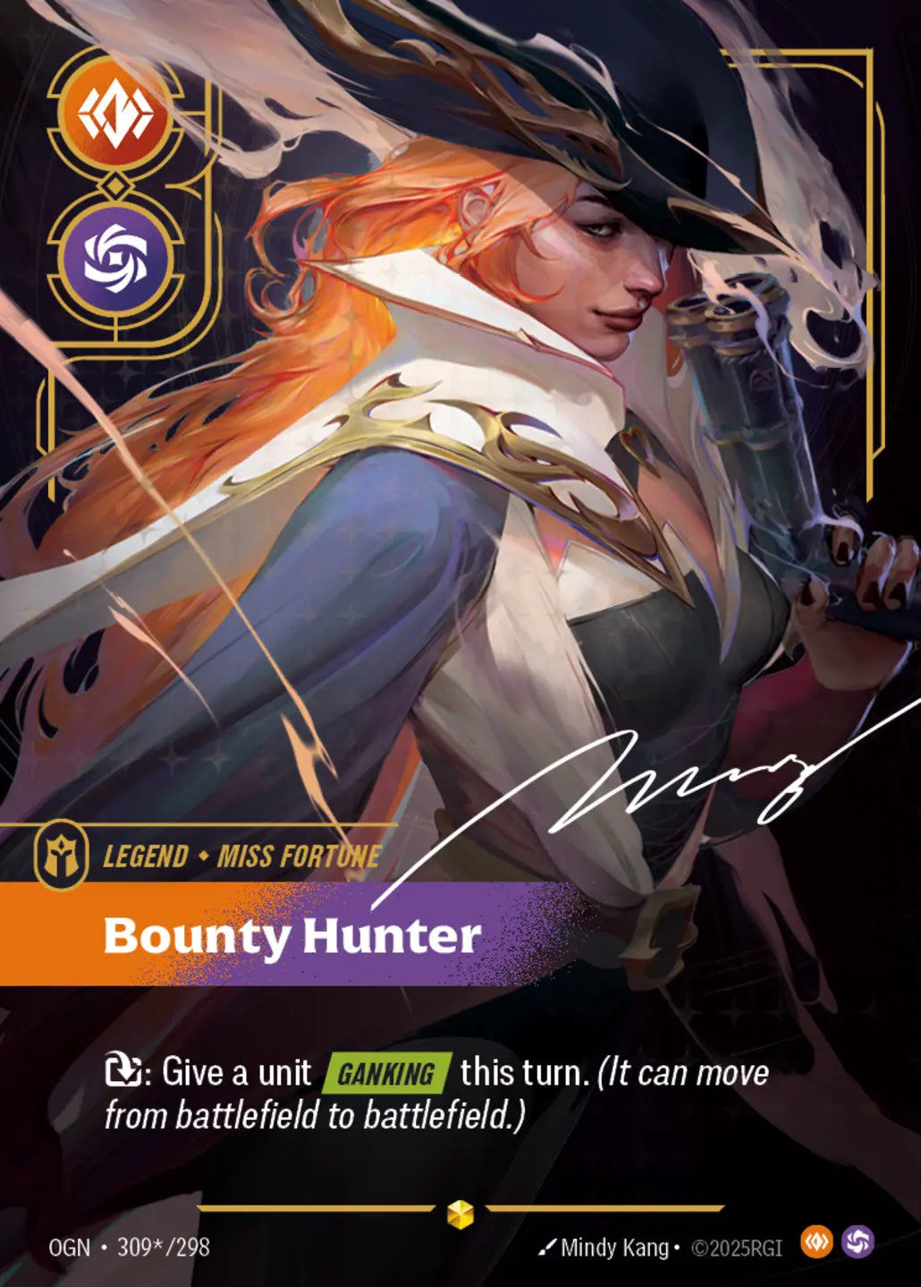 (309*/298) Riftbound TCG Origins Single: Miss Fortune, Bounty Hunter (V.3 - Signed Showcase) Holo Signed Showcase